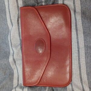 Michael Green Vintage Leather Red/Brown Envelope Clutch Purse, 10" x 6.25"